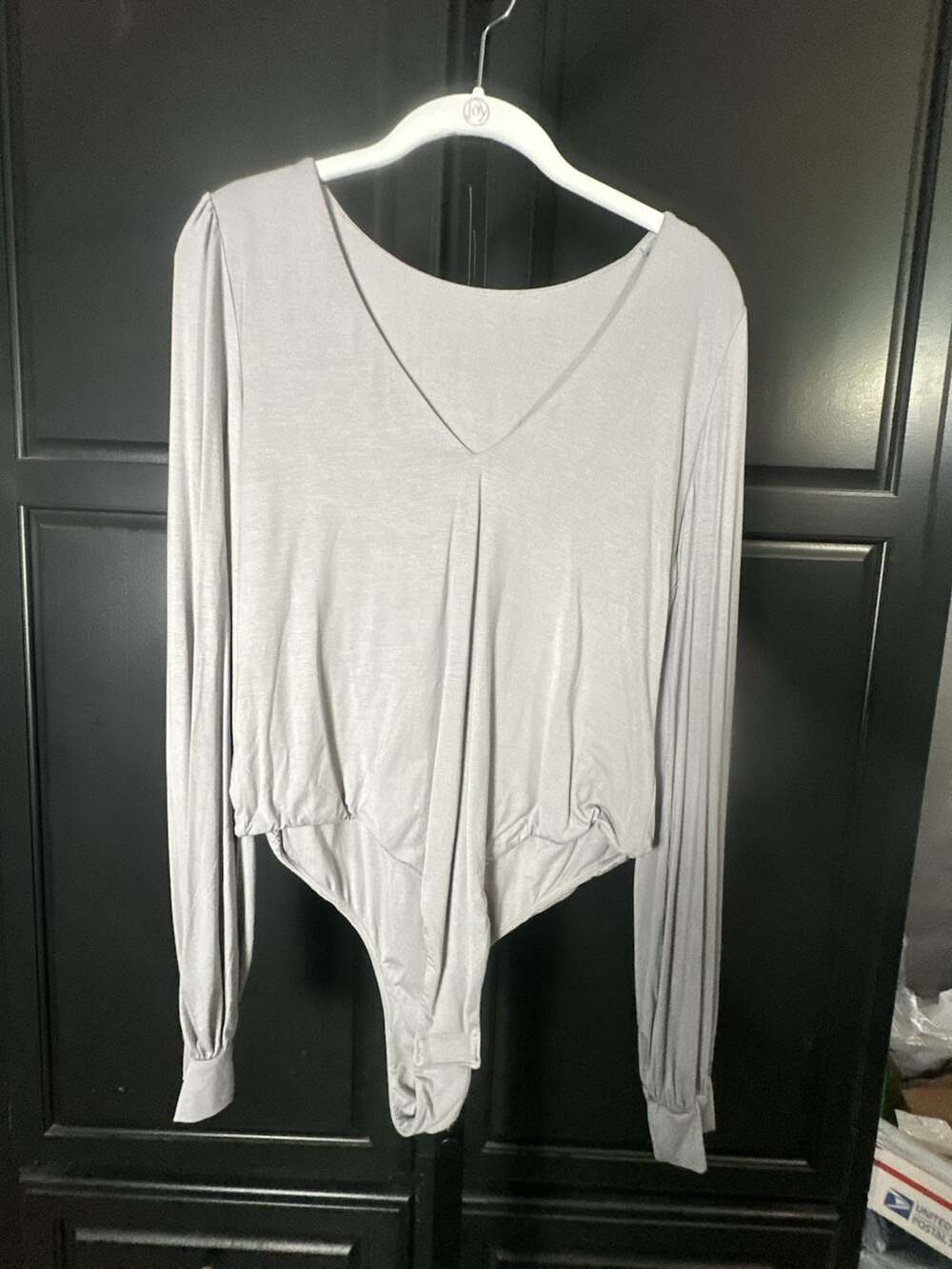 Halara V-Neck Long Sleeve Bodysuit in Grey, Size XL#839